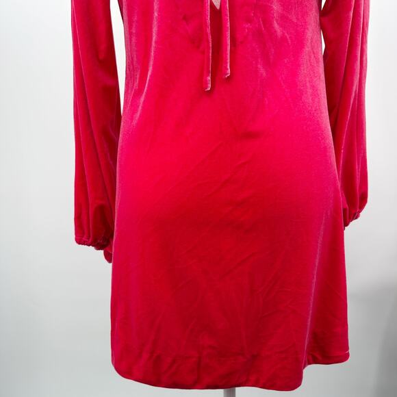 Free‎ People Misha Velvet Mini Long Sleeve Tie Back Dress in Red Pink Size S - Picture 6 of 11